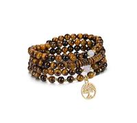 Jovivi - Collar Mala largo de 108 cuentas, pulsera multicapa de ojo de tigre, piedra natural con colgante de árbol de la vida, cobre bronceado, para mujer, hombre, día de la madre, San Valentín
