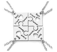 Jovivi Juego de joyas de recuerdo de plata con grabado de Best Friend Forever Friendship para 4, corazón de rompecabezas, collar con colgante para mujeres, hermanas, amigas