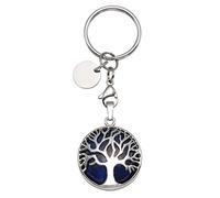 Jovivi Llavero curativo de cristal de amatista envuelto en alambre plateado con árbol de la vida, regalo para mujeres, Navidad, cumpleaños, aniversario, Lapislázuli, 25mm