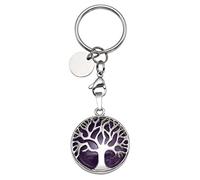 Jovivi Llavero curativo de cristal de amatista envuelto en alambre plateado con árbol de la vida, regalo para mujeres, Navidad, cumpleaños, aniversario, amatista, 31*27mm