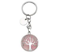 Jovivi Llavero curativo de cristal de amatista envuelto en alambre plateado con árbol de la vida, regalo para mujeres, Navidad, cumpleaños, aniversario, Cuarzo rosa., 25mm