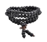 Jovivi Pulsera de piedra de lava natural de 6 mm, 108 cuentas de oración budista mala, piedras preciosas tibetanas curativas para la ansiedad, regalo espiritual para mujeres y hombres