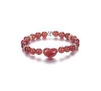 Jovivi - Pulsera de piedra natural para mujer con corazón, colgante de 8 mm, perla redonda, pulsera de piedra preciosa, auténtica amuleto de la felicidad, regalo para niña, mujer, mamá, cumpleaños