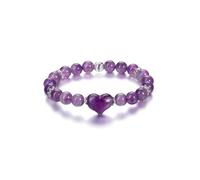 Jovivi - Pulsera de piedra natural para mujer con corazón, colgante de 8 mm, perla redonda, pulsera de piedra preciosa, auténtica amuleto de la felicidad, regalo para niña, mujer, mamá, cumpleaños
