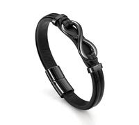 Jovivi Pulsera de piel para hombre, pulsera de piel con infinito, pulsera enroscable, pulsera de piel negra, infinito, suerte, idea de regalo para hombres y mujeres, Mittelgroße, Acero inoxidable, No