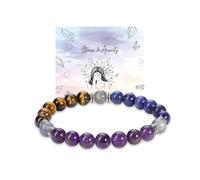 Jovivi Pulsera para mujer, chakra, piedra natural, de 8 mm, perla de cristal, pulsera elástica, para felicidad, protección de joyas, regalo para mujer, niña, cumpleaños, talla única, Cristal, Chakra