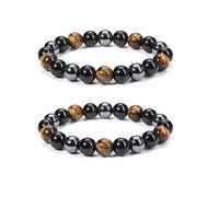 Jovivi Pulseras de hematita negra de obsidiana de ojo de tigre para hombres y mujeres, 10 mm, cuentas de piedras preciosas redondas naturales con cuentas de cristal curativo para protección, buena