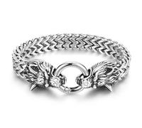 Jovivi Pulseras de plata para hombre, joyería vikinga, regalos para hombres y niños, acero inoxidable, cabeza de lobo vikingo, pulsera de cadena de plata, regalos para él, papá, novio, cumpleaños, día
