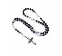 Jovivi Rosario católico con ojo de tigre, collar de obsidiana con cruz de hematita, cadena de oración de piedras preciosas, joyas para hombre y mujer, Gema