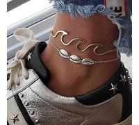 Jovono Bohemia Beach tobillera cadena ola concha pulseras joyería de pie para mujeres y niñas (plata)