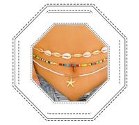 Jovono - Cadena para el cuerpo con cuentas de estrella de mar estilo bohemio, con capas de cuentas doradas, para el vientre, joyería de playa para mujer (SET5, Talla única.)