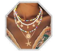 Jovono Collares bohemios con cuentas doradas y estrellas de mar en capas, collar de cadena de playa con perlas para el cuello, accesorios para mujer, talla única, /, No es una piedra preciosa