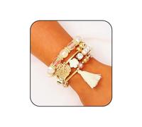 Jovono Juego de 4 pulseras apilables de cuentas bohemias con capas de oro y cadena de mano con cuentas de pera para mujer, talla única, Plástico, No es una piedra preciosa