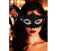 Jovono Máscara de plumas para mascarada veneciana con diamantes de imitación para Halloween y cosplay para mujer. (Negro)