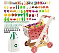 JOVOW Carro Compra Juguetes Infantil, 98 Piezas de Conjunto de Carrito de Compras para Niños con Bolsa de Compras, Conjunto de Juguetes de Cocina y Tienda para Niños y Niñas de 3 Años en Adelante