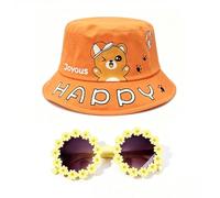 JOVYTH 1 Chapeau Ours Jaune (48-50 cm) + 1 Paire Lunettes Jaunes - Protection UV Chapeau Été, Pêcheur pour Garçons Filles, Soleil Bébé