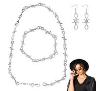 JOVYTH 1 Set Joyas Espinas -Collar,Pulsera,Aros, Cuchillas Acero Inoxidable Plateado, Punk Rock, Accesorios Hombre Mujer, Hip Hop Y2K