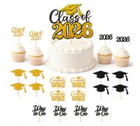 JOVYTH Cake Topper Graduación 2026, Set de 25 Negro Dorado, 1 Grande y 10 Pequeños Decoración para Tarta Ramo Fiesta Ceremonia Verano