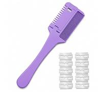 JOVYTH Peine Cortapelo con Cuchilla Morado (1 Peine y 10 Hojas), Cortador de Puntas Abiertas Cabello de Doble Cara para Entresacar, Vaciar y Desbastar Pelo en Casa