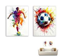 JOVYTH Set de 2 Cuadros de Fútbol en Acuarela - Póster Decorativo 21x30cm para Habitación Juvenil o Infantil, Idea de Regalo para Fans del Fútbol, Decoración de Pared para Niños y Adultos