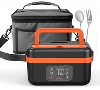 Jowue - Cuenco calefactor con batería, caja de almuerzo con calefacción, puede pantalla táctil, recargable con temporizador, vajilla de acero inoxidable y bolsa isotérmica extraíble (Negro)