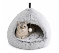 JOWY Cama Cueva para Gatos, Casita Suave y Acogedora con Diseño Cerrado, Pelota Colgante y Base Antideslizante, Cama para Gato Tipo Refugio, Cálida, Cómoda y Estable para Interior
