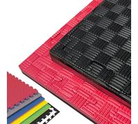 JOWY Tatami Puzzle para Gimnasio, Artes Marciales, Judo, Karate, Taekwondo, Yoga, Fitness y Zonas de Estiramiento | 1x1m | 2,5 cm grosor | Acabado F | Color Negro/Rojo (10 unidades)