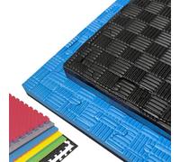 JOWY Tatami Puzzle para Gimnasio, Artes Marciales, Judo, Karate, Taekwondo, Yoga, Fitness y Zonas de Estiramiento | 1x1m | 2,5 cm grosor | Acabado F | Color Negro/Azul (4 unidades)