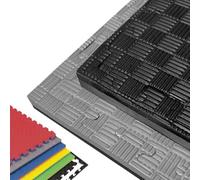 JOWY Tatami Puzzle para Gimnasio, Artes Marciales, Judo, Karate, Taekwondo, Yoga, Fitness y Zonas de Estiramiento | 1x1m | 2,5 cm grosor | Acabado F | Color Negro/Gris (2 unidades)