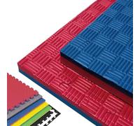 JOWY Tatami Puzzle para Gimnasio, Artes Marciales, Judo, Karate, Taekwondo, Yoga, Fitness y Zonas de Estiramiento | 1x1m | 2,5 cm grosor | Acabado F | Color Rojo/Azul (4 unidades)