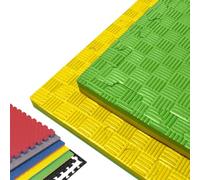 JOWY Tatami Puzzle para Gimnasio, Artes Marciales, Judo, Karate, Taekwondo, Yoga, Fitness y Zonas de Estiramiento | 1x1m | 2,5 cm grosor | Acabado F | Color Amarillo/Verde (24 unidades)