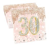 Joxessaien 32 servilletas de cumpleaños, 33 × 33 cm, 30 cumpleaños, color oro rosa, 30 aniversario, 3 capas, decoración de mesa, servilletas de papel para fiestas de cumpleaños y aniversarios