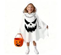 Joxessaien Disfraz de fantasma de Halloween para niños, capa de fantasma, color blanco, disfraz con capucha para niños y niñas, Halloween, fantasmas, capa para fiesta, cosplay, fantasma, con cubo de