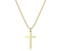 Joxevyia Collar de cruz de oro para hombre, cadena de acero inoxidable, collar de cruz de fe simple, collar de cruz de primera comunión, collar de cruz de 16 a 24 pulgadas, 22.0 inches, Acero