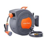 JOXLOVER Carrete de Cable, Carrete de Manguera retráctil automático for jardín - PP, rebobinado automático, Conector de Rosca para Actividades al Aire Libre