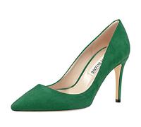 Joy IN Love Mujer Zapatos de tacón Medio Zapatos de tacón Puntiagudo Toe Vestido Bomba Stilettos V-Cut, Verde Ante, 37 EU