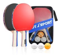 Joy.J Sets de Ping Pong, 2 Raquetas de Ping Pong + 3 Pelotas + 1 Bolsa, Profesionales Palas Ping Pong, Cómodo Mango | Esponja de Alta Elasticidad | Goma de Doble Cara (Conjunto recreativo)