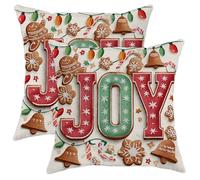 Joy - Juego de 2 fundas de almohada, diseño de campanas festivas de Navidad, color rojo con cremallera oculta, almohadas decorativas para sala de estar, dormitorio, loft, oficina, coche, 45,7 x 45,7