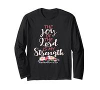 Joy of The Lord Is My Strength Escritura Christian Floral Manga Larga