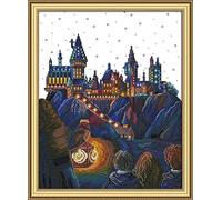 Joy Sunday Kit de Bordadode Cruz 11CT Con Diseño Estampado - Patrones Coloridos, Hilos y Agujas Incluidas - Proyectos Rápidos y Divertidos-Castillo Mágico De 34X 42Cm