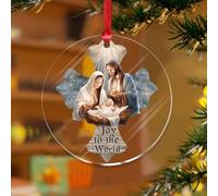 Joy to The World - Adornos colgantes de Jesús cristiano de granja, discos acrílicos transparentes, decoración cristiana de la sagrada familia, colgante para decoración de árbol de Navidad, placa de