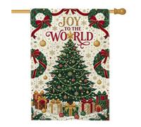 Joy To The World - Bandera con cita para árbol de Navidad, 71 x 101 cm | Detalles de corona, bandera de césped, cajas de regalo decorativas, decoración de estrella dorada, tema tradicional de