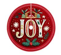Joy Tree Skirt Christmas Festive Holly Stars Christmas Red Velvet Tree Skirt Holiday Decorations for Home Entry Indoor Outdoor Festival Party Decor 48 Inch