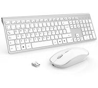 JOYACCESS Teclado y Ratón Inalámbrico y Recargable - Teclado Ultrafino, Compacto y Portátil - Raton Compacto, Ergonómico y Silencioso para PC/Laptop(Español QWERTY)-Plata Blanco