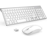 JOYACCESS Teclado y Ratón Inalámbricos y Compactos, Teclado Delgado y Silencio, Español QWERTY, 2400DPI para PC, Portátil, Smart TV,Windows-Blanco Plata