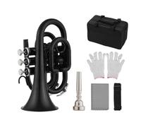 Joyance Instrumento de viento de latón plano Bb trompeta de bolsillo mini trompeta Bb, incluye mascarilla, guantes, paño de limpieza, bolsa de transporte, diseño compacto para músicos, ligero