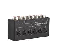 Joyance Mezclador de sonido mini estéreo de 6 canales, mezclador portátil RCA de 6 en 2 salidas con control de volumen, no requiere batería, ideal para distribución o