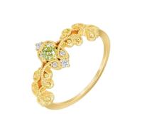 Joyas auténticas de oro amarillo de 9 K/14 K/18 K, anillos para parejas con peridoto, flores de vid, Au 375/585/750, oro de boda Moissanita, talla 47-65, Oro amarillo de 9 quilates (375), Peridoto
