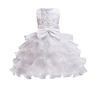 Joyas de acero inoxidable para niños vestido de cumpleaños largo elegante sin mangas malla princesa vestidos de niña de flores boda niños leggings con niñas, Blanco, 4-5 años