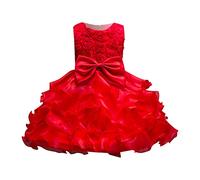 Joyas de acero inoxidable para niños vestido de cumpleaños largo elegante sin mangas malla princesa vestidos de niña de flores boda niños leggings con niñas, rojo, 4-5 años